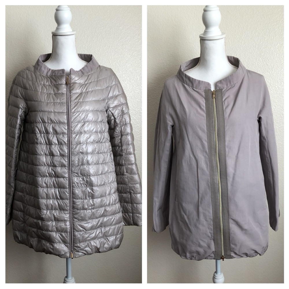 Herno REVERSIBLE coat tan beige zip quilt down jacket pockets puffer padding